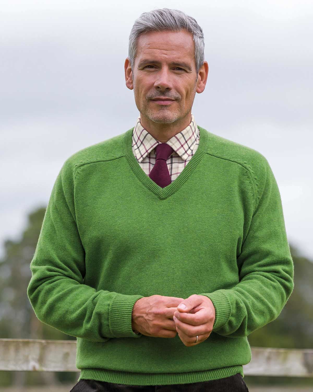 Lambswool Green V Neck Jumper Mens | Country Collection