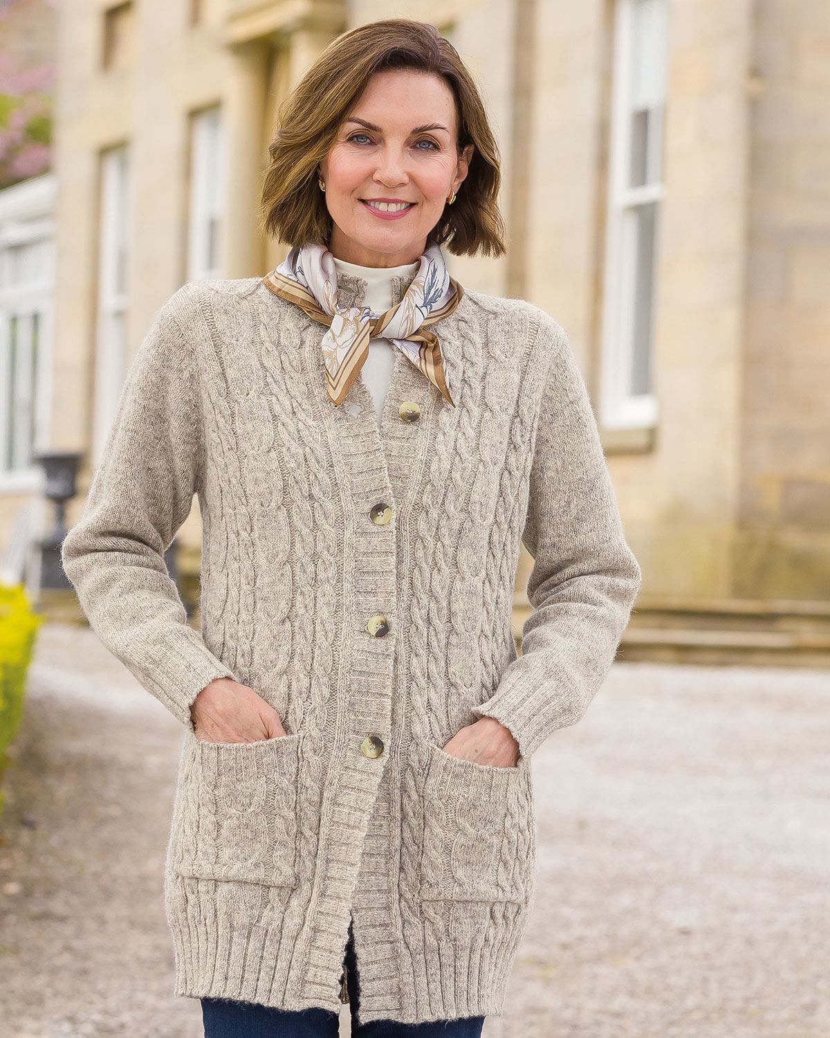 Elsie Longline Shetland Wool Cable Cardigan | Country Collection