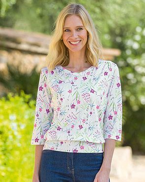 Luna Floral Pure Cotton 3/4 Sleeve Blouson Top