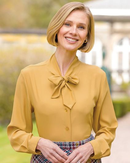 Yellow tie cheap neck blouse