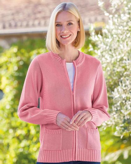 Chloe Cotton Camelia Zipped Ladies Cardigan | Country Collection