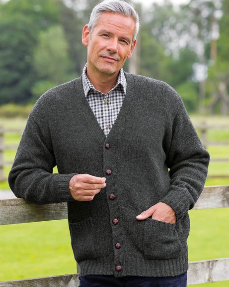 Shetland Charcoal Cardigan  Mens