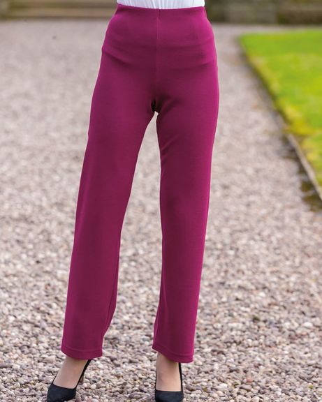 Ladies Raspberry Wool Blend Pull on Trousers 