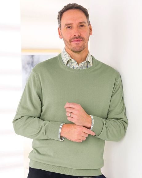 Mens Sage Green Merino Crew Neck Sweater