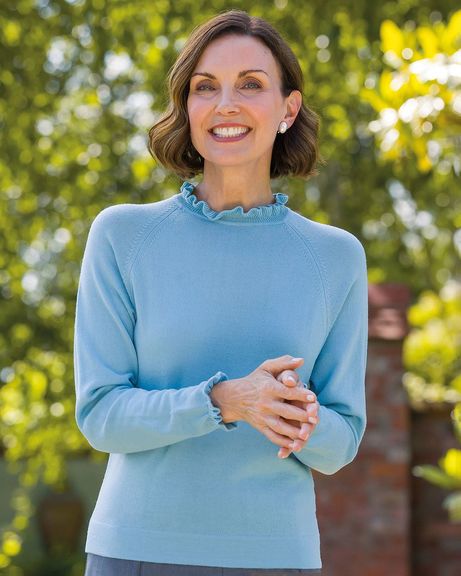 Merino Sky Blue Ruffle Jumper