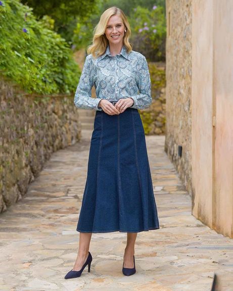 Eloise Tana Lawn® Blouse and Denim Skirt Outfit