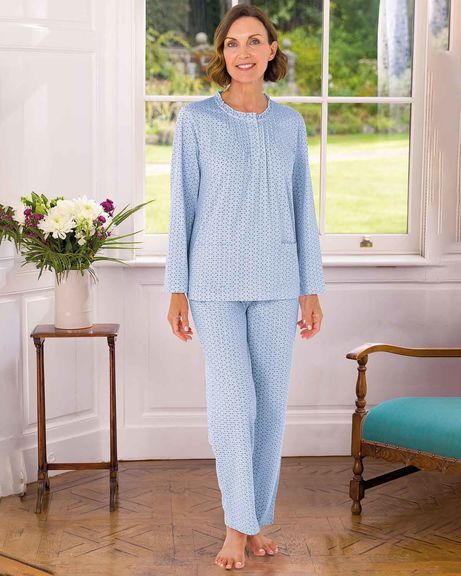 Quinn Blue Long Sleeve Cotton Pyjamas