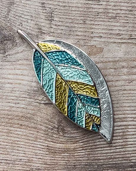 Leaf Silver Plated Multi Coloured Brooch