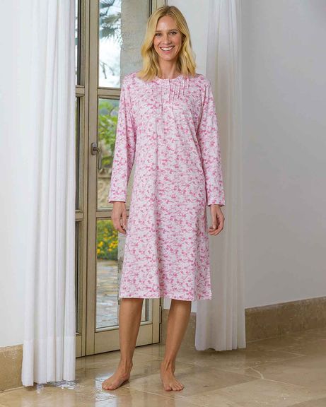 Lillian Floral Long Sleeve Cotton Jersey Nightdress