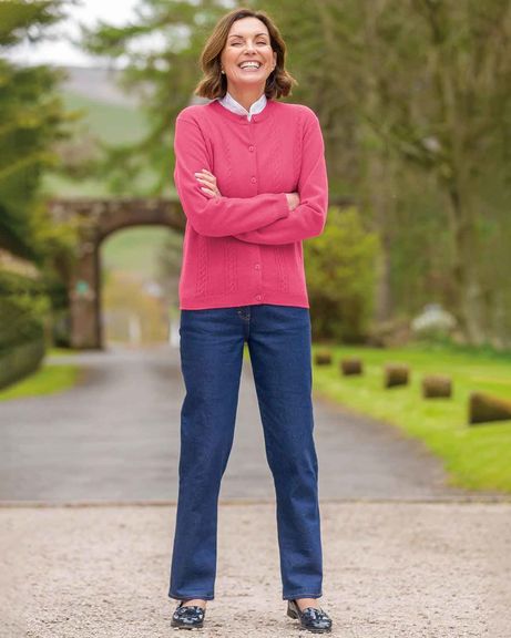 Shetland Cardigan, Erin Blouse and Denim Jeans Outfit