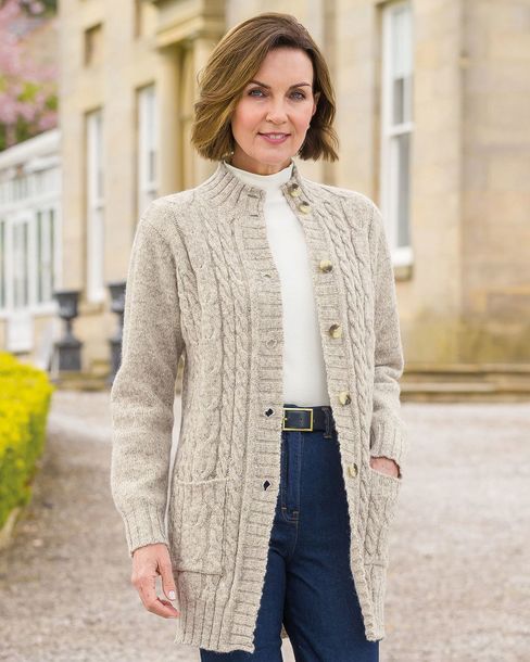 Elsie Longline Shetland Wool Cable Cardigan | Country Collection