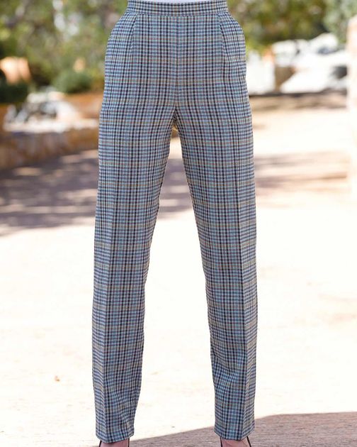 Ladies Madeira Wool Blend Check Trousers Pull on Trousers
